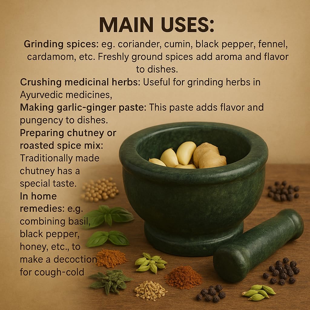 Kunhar Natural Green Marble Mortar Pestle Set Imam Dasta Ohkli Musal Kharal 4 x 2.5 Inches Green Half Polish Kitchen Grinding Tool